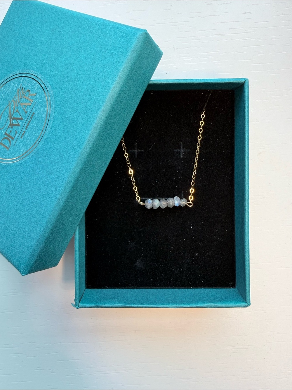 Gold Chain Necklace with Labradorite Beaded Bar